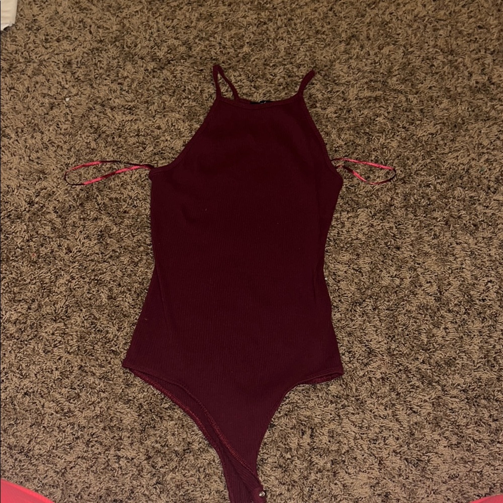 Burgundy Ribbed Bodysuit